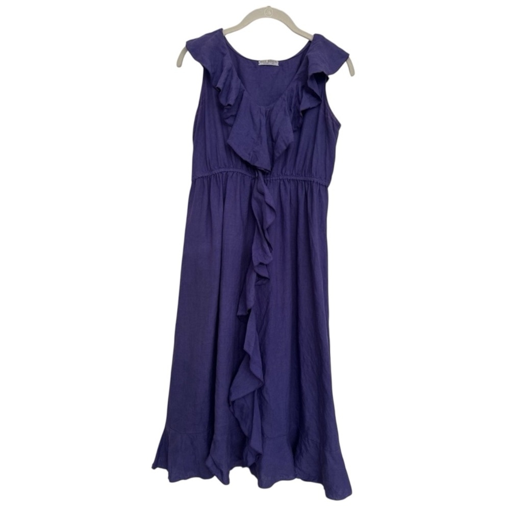Russ Berens Malibu 100%‎ Linen Dress Ruffle Women’s S Purple Hand Colored